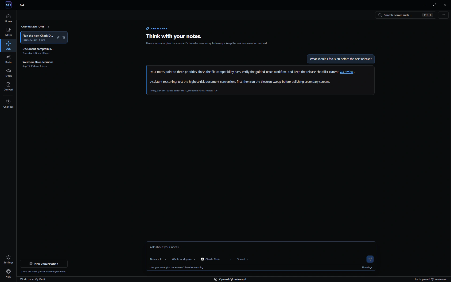 ChatMD Studio ask view