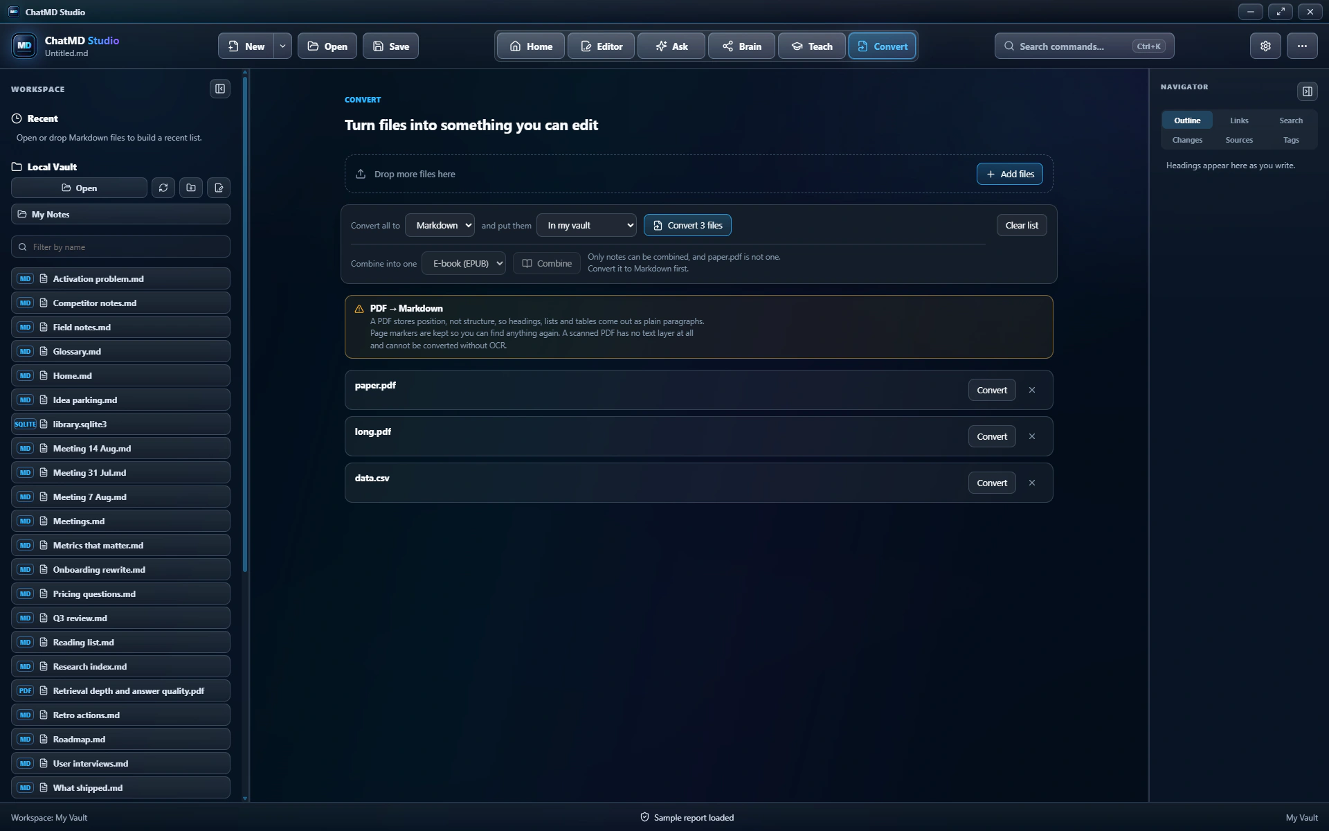 ChatMD Studio convert view