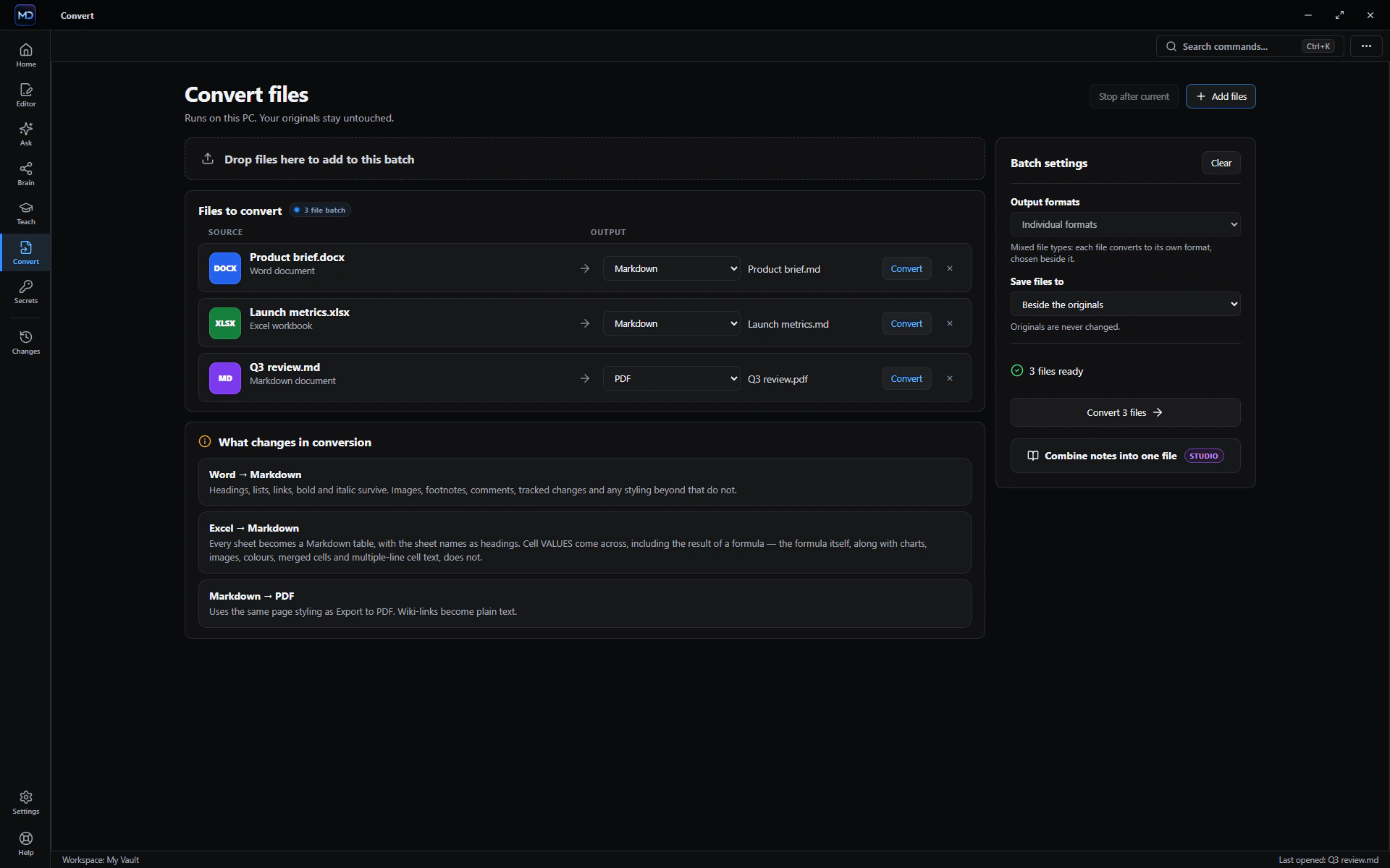 ChatMD Studio convert workflow