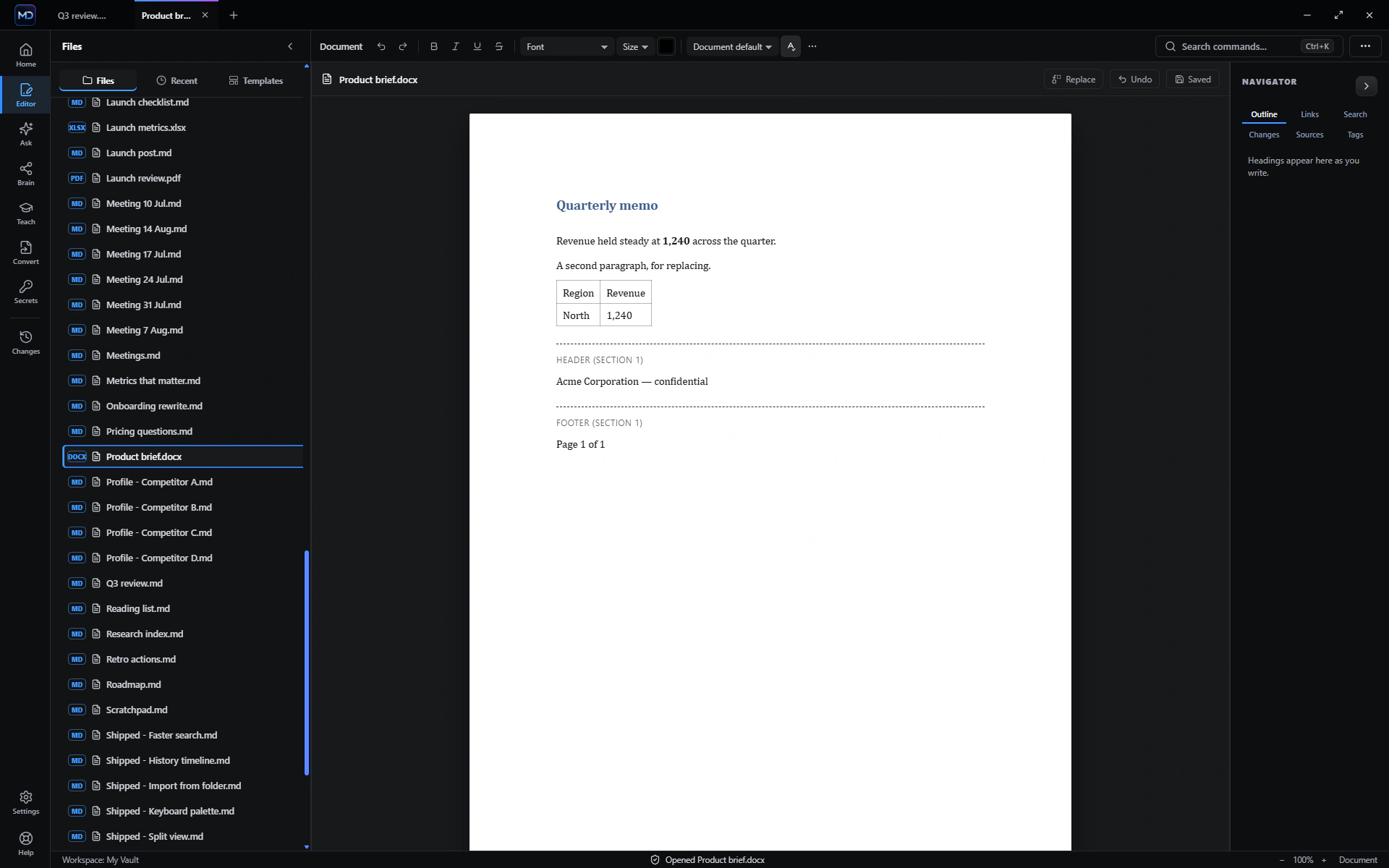 ChatMD Studio editing a Word document in place, with its formatting toolbar